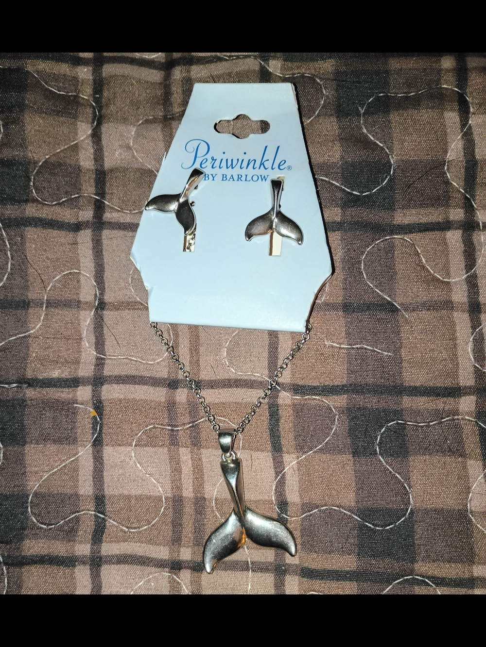 Periwinkle by Barlow Silver Whale Tail Necklace & Earring Set
